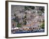Moored Boats and Waterfront Buildings, Gialos, Symi (Simi), Dodecanese Islands, Greece-G Richardson-Framed Photographic Print