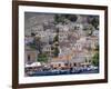 Moored Boats and Waterfront Buildings, Gialos, Symi (Simi), Dodecanese Islands, Greece-G Richardson-Framed Photographic Print