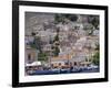 Moored Boats and Waterfront Buildings, Gialos, Symi (Simi), Dodecanese Islands, Greece-G Richardson-Framed Photographic Print