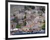 Moored Boats and Waterfront Buildings, Gialos, Symi (Simi), Dodecanese Islands, Greece-G Richardson-Framed Photographic Print