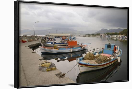 Moored Fishing Boats in Apothika Village Harbour, Greece-Nick Upton-Framed Photographic Print