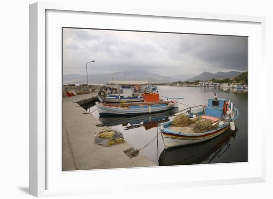 Moored Fishing Boats in Apothika Village Harbour, Greece-Nick Upton-Framed Photographic Print