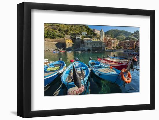 Moored Fishing Boats in the Small Port of Vernazza, Cinque Terre, Liguria, Italy-Stefano Politi Markovina-Framed Photographic Print