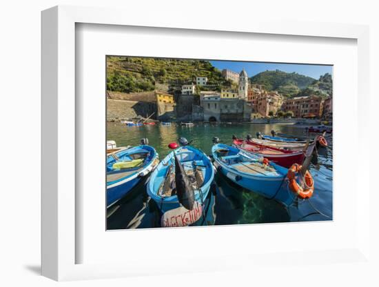 Moored Fishing Boats in the Small Port of Vernazza, Cinque Terre, Liguria, Italy-Stefano Politi Markovina-Framed Photographic Print