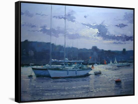 Moored Yachts, Late Afternoon-Jennifer Wright-Framed Stretched Canvas