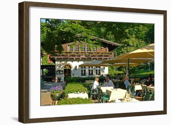 Moorlake, popular tourist cafe at the Havel River, Berlin, Germany-null-Framed Art Print