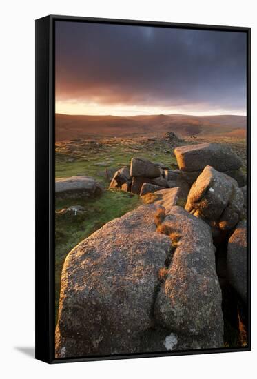 Moorland View at Belstone with Granite Outcrops, Near Okehampton, Dartmoor Np, Devon, England, UK-Ross Hoddinott-Framed Stretched Canvas