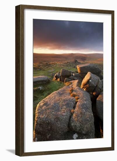 Moorland View at Belstone with Granite Outcrops, Near Okehampton, Dartmoor Np, Devon, England, UK-Ross Hoddinott-Framed Photographic Print