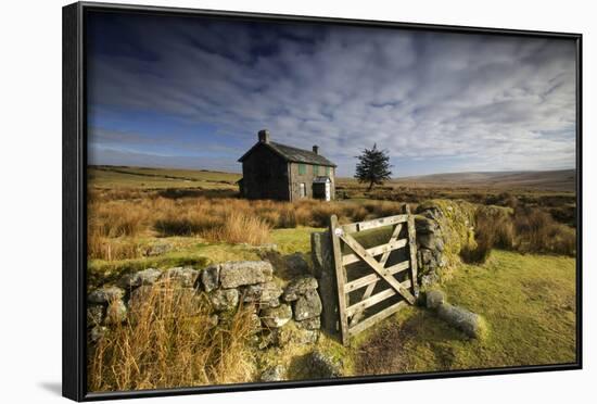 Moorland View Of Nun'S Cross Farm, Dry Stone Wall And Gate, Dartmoor, Devon, UK. February 2009-Ross Hoddinott-Framed Photographic Print