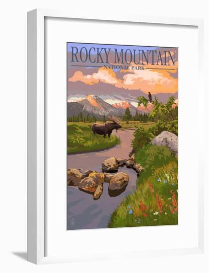 Moose and Meadow - Rocky Mountain National Park-null-Framed Poster