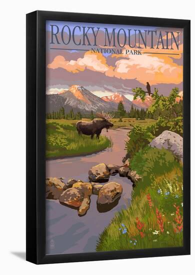 Moose and Meadow - Rocky Mountain National Park-null-Framed Poster