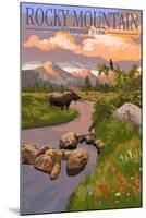 Moose and Meadow - Rocky Mountain National Park-Lantern Press-Mounted Art Print