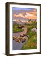 Moose and Meadow-Lantern Press-Framed Art Print