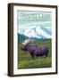 Moose and Mountain - Grand Lake, Colorado-Lantern Press-Framed Art Print