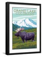 Moose and Mountain - Grand Lake, Colorado-Lantern Press-Framed Art Print