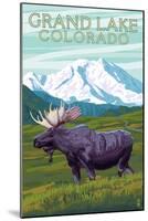 Moose and Mountain - Grand Lake, Colorado-Lantern Press-Mounted Art Print
