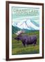 Moose and Mountain - Grand Lake, Colorado-Lantern Press-Framed Art Print