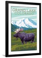 Moose and Mountain - Grand Lake, Colorado-Lantern Press-Framed Art Print