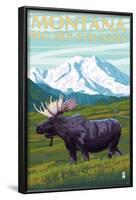 Moose and Mountain - Montana Big Sky Country, c.2009-Lantern Press-Framed Art Print
