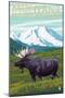 Moose and Mountain - Montana Big Sky Country, c.2009-Lantern Press-Mounted Art Print