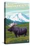 Moose and Mountain - Montana Big Sky Country, c.2009-Lantern Press-Stretched Canvas