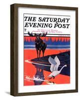"Moose and White Goose," Saturday Evening Post Cover, March 23, 1935-Jacob Bates Abbott-Framed Giclee Print