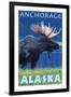 Moose at Night, Anchorage, Alaska-Lantern Press-Framed Art Print