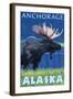 Moose at Night, Anchorage, Alaska-Lantern Press-Framed Art Print