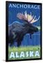 Moose at Night, Anchorage, Alaska-Lantern Press-Framed Art Print