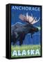 Moose at Night, Anchorage, Alaska-Lantern Press-Framed Stretched Canvas