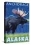 Moose at Night, Anchorage, Alaska-Lantern Press-Stretched Canvas