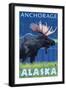 Moose at Night, Anchorage, Alaska-Lantern Press-Framed Art Print