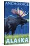 Moose at Night, Anchorage, Alaska-Lantern Press-Stretched Canvas