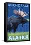 Moose at Night, Anchorage, Alaska-Lantern Press-Framed Stretched Canvas