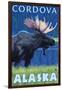 Moose at Night, Cordova, Alaska-Lantern Press-Framed Art Print