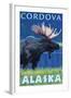 Moose at Night, Cordova, Alaska-Lantern Press-Framed Art Print