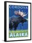 Moose at Night, Cordova, Alaska-Lantern Press-Framed Art Print