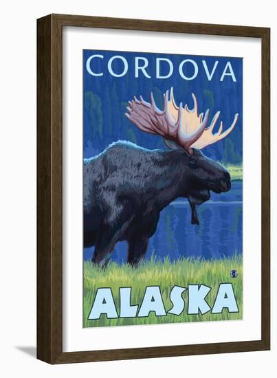 Moose at Night, Cordova, Alaska-Lantern Press-Framed Art Print