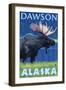 Moose at Night, Dawson, Alaska-Lantern Press-Framed Art Print