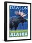 Moose at Night, Dawson, Alaska-Lantern Press-Framed Art Print