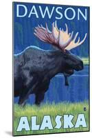 Moose at Night, Dawson, Alaska-Lantern Press-Mounted Art Print