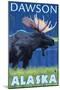 Moose at Night, Dawson, Alaska-Lantern Press-Mounted Art Print