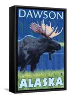 Moose at Night, Dawson, Alaska-Lantern Press-Framed Stretched Canvas