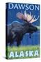 Moose at Night, Dawson, Alaska-Lantern Press-Stretched Canvas