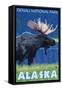 Moose at Night, Denali National Park, Alaska-Lantern Press-Framed Stretched Canvas