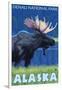 Moose at Night, Denali National Park, Alaska-Lantern Press-Framed Art Print