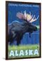 Moose at Night, Denali National Park, Alaska-Lantern Press-Framed Art Print