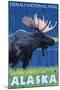 Moose at Night, Denali National Park, Alaska-Lantern Press-Mounted Art Print