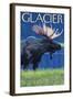 Moose at Night, Glacier National Park, Montana-Lantern Press-Framed Art Print