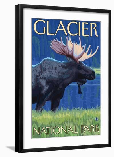 Moose at Night, Glacier National Park, Montana-Lantern Press-Framed Art Print